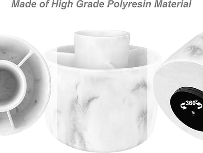 360° Rotate Makeup Brush Holder Organizer, Cosmetic Tool Storage Organizer, Cosmetic Display Case, Bathroom Toothbrush Holder, Office Desktop Storage Orgainzer, 4 Slot Resin White Marble, Smooth Spin