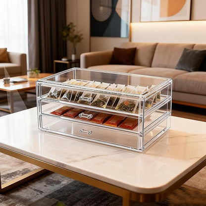 1 Pc Acrylic Storage Drawers, 9.3 X 5.3 X 4 Inch Clear Storage Drawers with 3 Drawer Stackable Makeup Organizer Cosmetic Display Case Stationery Organizer for Dresser, Bathroom, Vanity, Countertop