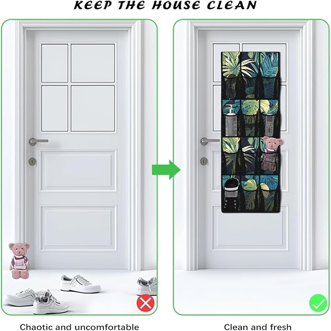 Palm Leaves Over the Door Shoe Organizer,Shoe Organizer Door Hanger,Shoes Hanger Storage Organizer Bag for Bedroom