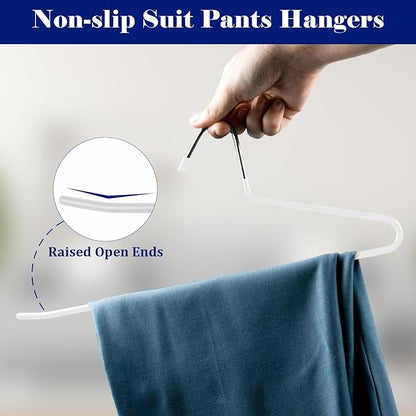 Pants Hangers 30 Pack Non Slip,Trouser/Blanket/Jeans Hangers for Closet Space Saving,Open Ended Pants Hanger Strong Durable (White)