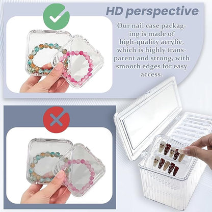 Press on nail storage 12 PCS Acrylic Nail Storage Box - Portable Versatile Organizer for Press - On Nails, Jewelry and More with 60 Pcs Adhesive Double Sided Tape