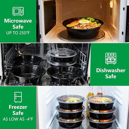 Meal Prep Containers Reusable 50 Pack-28 oz Food Storage Containers with Lids To Go Food Containers Takeout, Microwave Dishwasher Freezer Safe, Stackable, BPA Free, Plastic(Black)