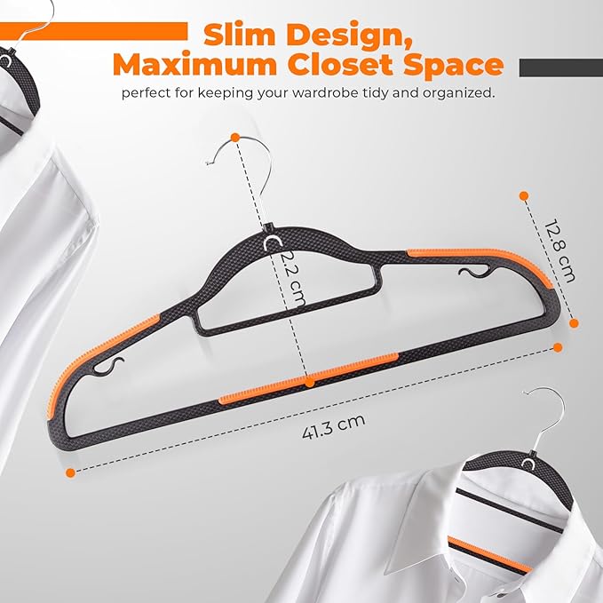 Plastic Hangers 20 Pack, Cascading Slim Space Saving Clothing Hangers with 360° Rotating Hook, Non Slip Clothes Hangers for Sweater Shirt, Heavy Duty Coat Hanger with Inner Hook for Closet, Black
