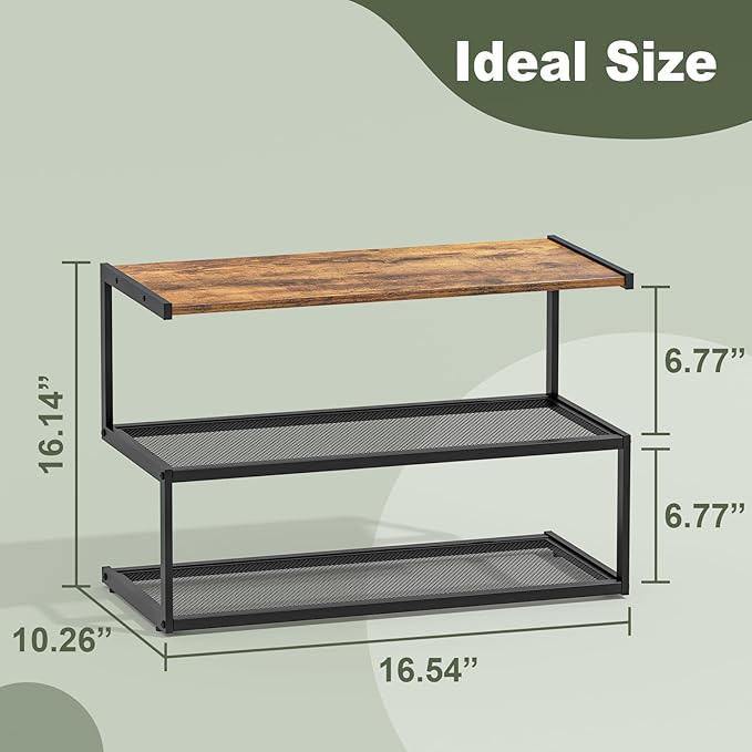Shoe Rack, Unique 5-Shaped Free Standing Shoe Shelf, 3-Tier Wooden Shoe Organizer with Wooden Top and Steel Frame for Front Door Entrance, Entryway, Hallway, 24.41" D x 11.02" W x 16.14" H