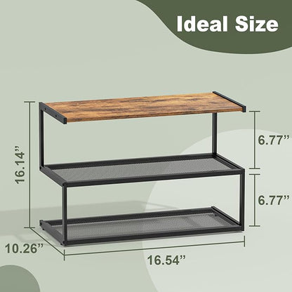 Shoe Rack, Unique 5-Shaped Free Standing Shoe Shelf, 3-Tier Wooden Shoe Organizer with Wooden Top and Steel Frame for Front Door Entrance, Entryway, Hallway, 24.41" D x 11.02" W x 16.14" H