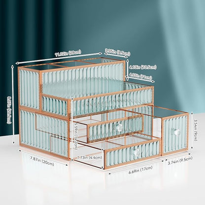Youdepot Makeup Organizer Countertop - Tempered Glass Vanity Organizer for Cosmetics, Skincare, Hair Tools, Brushes, Perfume - Multipurpose Bathroom Counter Skincare Organizer