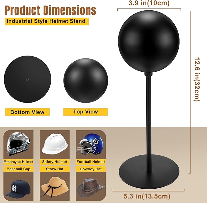 motofans® Helmet Stand Metal, Rotation Metal Stand Desktop Hanger Rack Helmet Stand Display for Motocycle Helmet, Caps,Hat, and Rugby Helmet