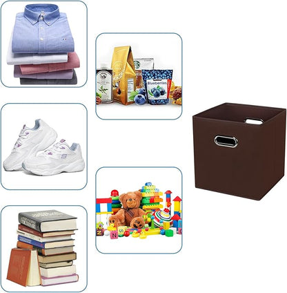 Fabric Cubby Storage Bins, 13x13x13 Inches, Foldable Storage Bins with Dual Handles, Set of 6, Coffee