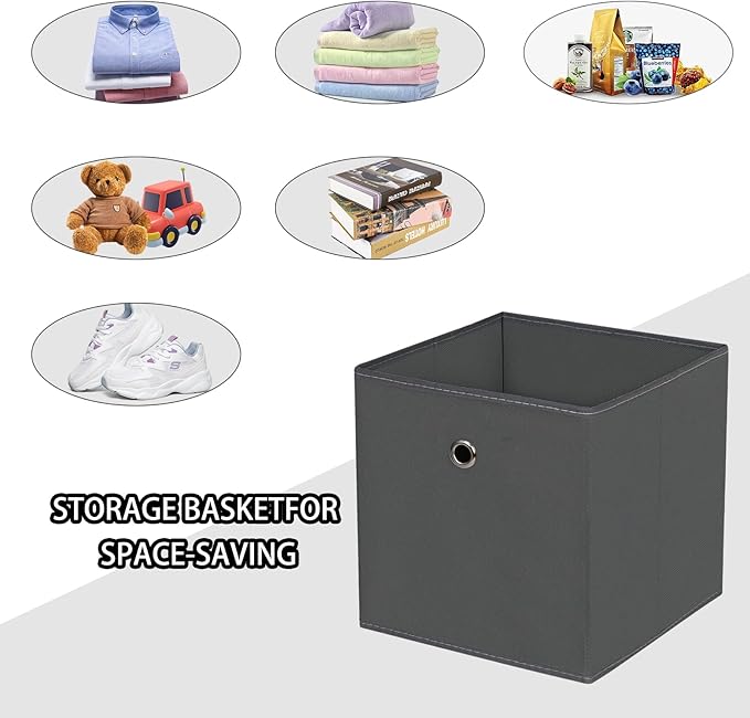 Foldable Storage Cubes Bins ,11 Inch Cloth Storage Cube Fabric Storage Box Cubes Organizer Baskets with Handles for Home Organizer Set of 3 (Grey)
