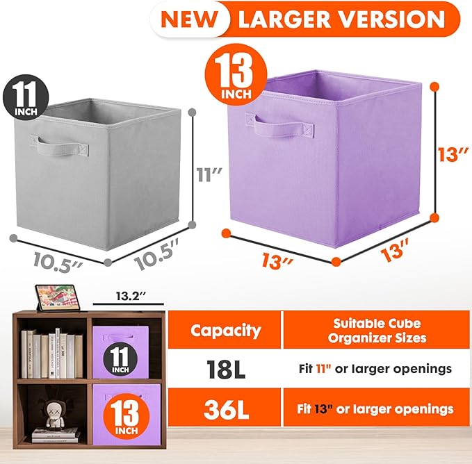 ShellKingdom Foldable Fabric Storage Cubes And Cloth Organizer Drawer For Closet And Toys, 13 X 13 X 13 INCH, 2 Pack (Lavender)