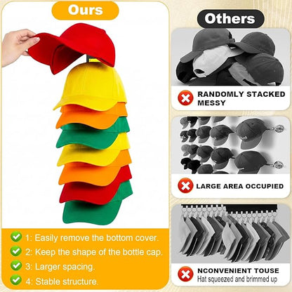 Coopache Hat Organizer for Baseball Caps 2 Pack, Hat Rack for Hanger Wall or Door Ball Cap Storage Holder for 16 Hats Hanging (Black & Color)