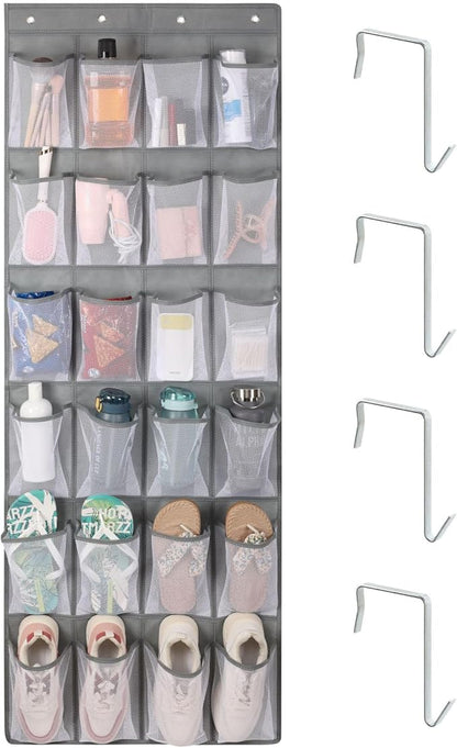 F-color Large Hanging Organizer - Over the Door Shoe Organizer, Cruise Essentials for Closet & Pantry, 24 Breathable Mesh Pockets, Space Saving Hanging Storage Holder with 4 Heavy-Duty Metal Hooks