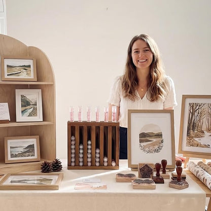 Wonderjune 1 Pcs 6 Slot Wooden Lipsticks Holder 0.7 Inch Lip Balm Tube Holder Lip Gloss Organizer Display Wood Lipsticks Tube Tower Organizer for Market Craft Booth Room Display (Brown)