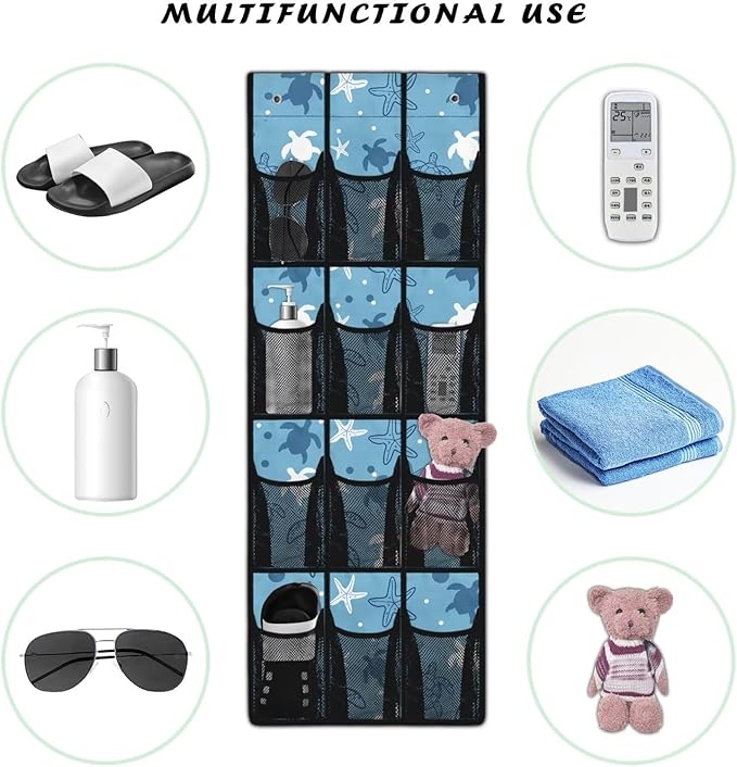 Turtle Over The Door Shoe Rack with 12 Large Clear Pockets Hanging Storage Organizer Large Capacity Space Saving Over Door Storage for Apartment Bathrooms Bedrooms