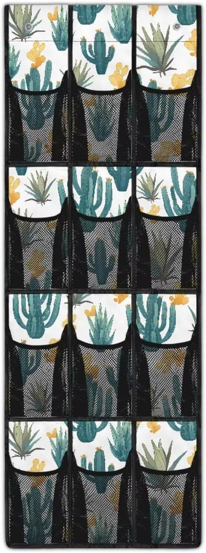 Cactus Hanging Organizer for Cruise Ship Essentials,Mesh Pocket Over the Door Shoe Organizer Space Saving Large 12 Pockets Sturdy Quick Dry Mesh Organizer Hanging with 2 Holes