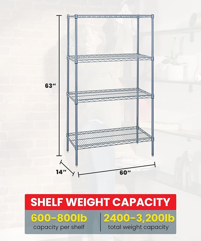 Quantum Storage Systems WR63-1460GY-5 Wire Shelving 5 Shelf Starter Units, 14" x 60" x 63", Gray Epoxy