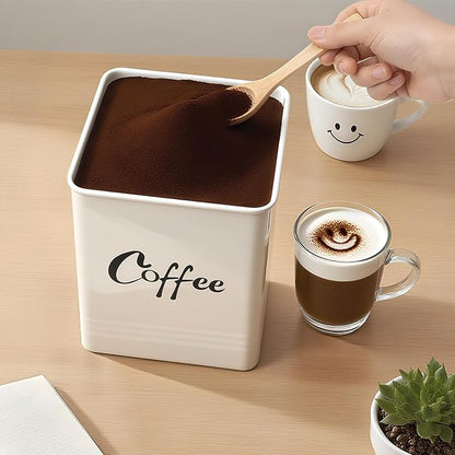 Airtight Coffee Canister-Coffee Container, Airtight 40 oz Large Iron Beige Storage Container for Coffee Grounds, Beans, Pods & More,Coffee Bar Accessories & Gifts