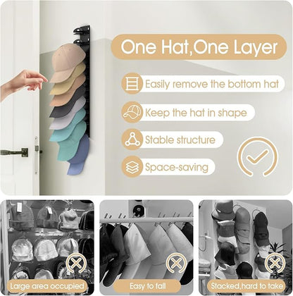 Baseball Caps Organizer Hat Storage Display Holder Modern Compact Hat Hanger Hat Organizer for Closet Laundry Entrance Door, Black
