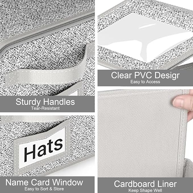 2 Pack Hat Organizer for Baseball Caps, Stackable Hat Storage Box for Closet, Cap Organizer & Cowboy Hat Case, Dustproof Hat Holder for Snapback Trucker Hats, Grey Hat Box
