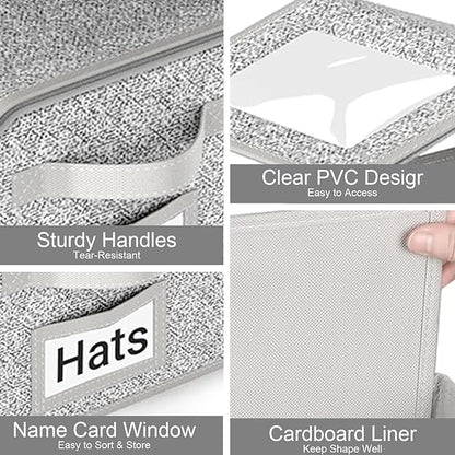 2 Pack Hat Organizer for Baseball Caps, Stackable Hat Storage Box for Closet, Cap Organizer & Cowboy Hat Case, Dustproof Hat Holder for Snapback Trucker Hats, Grey Hat Box