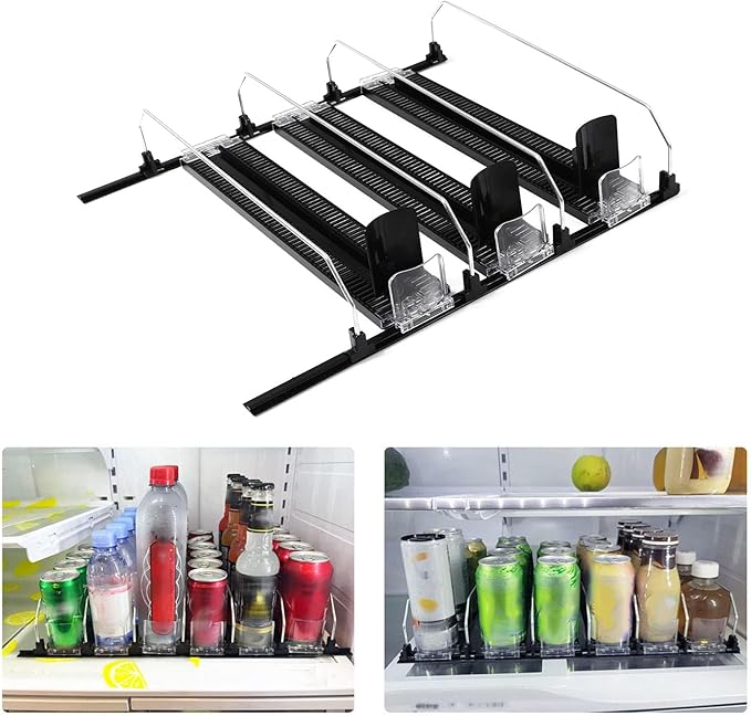 Drink Organizer for Fridge, 14.96 X 9.84in Width Adjustable Self Pushing Soda Can Dispenser for Household Refrigerator, Life Supermarket (3Pcs)