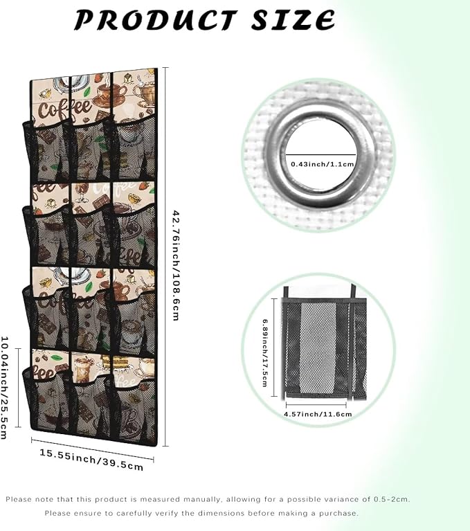 Coffees Over The Door Shoe Organizer 12 Pockets Wall Hanging Storage Space Saving Over The Door Closet Organizer Large Capacity Brown Shoe Holder Hanger for School