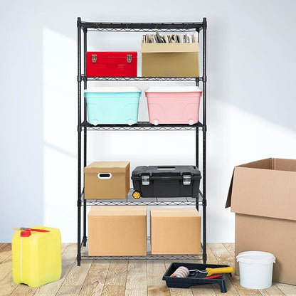 SUPER DEAL Black 5-Shelf Heavy Duty Storage Wire Shelving Unit for Restaurant Garage Pantry Kitchen Garage Rack (30L x 14W x 60H)