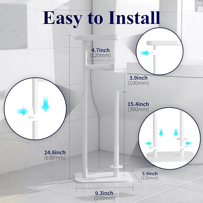 Kitsure Toilet Paper Holder Free Standing – Rustproof Metal Toilet Paper Stand for 4 Rolls with Anti-Slip Base and Shelf for Phone & Small Items, Bathroom Organizers and Storage, Medium, White