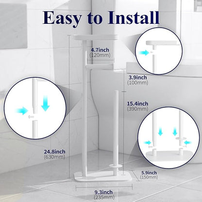 Kitsure Toilet Paper Holder Free Standing – Rustproof Metal Toilet Paper Stand for 4 Rolls with Anti-Slip Base and Shelf for Phone & Small Items, Bathroom Organizers and Storage, Medium, White