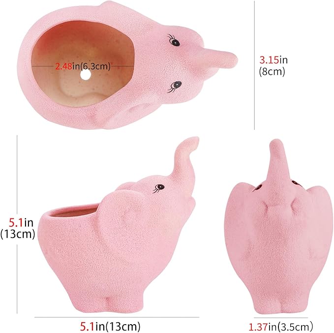 Pink Ceramic Elephant Makeup Brush Holder, Cute Makeup Brush Organizer, Decorative Cosmetic Storage Container for Desk, Vanity & Bathroom