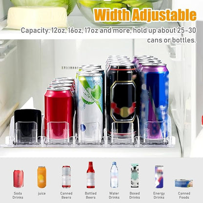 Cryfokt Self Pushing Drink Holder,Width Large Capacity 15in Fridge Drink Dispenser with Automatic Forward Sliding, Spring Loaded Soda Can Drink Organizer for Beer Wine (White), Cryfoktiofdhu5cg9-12