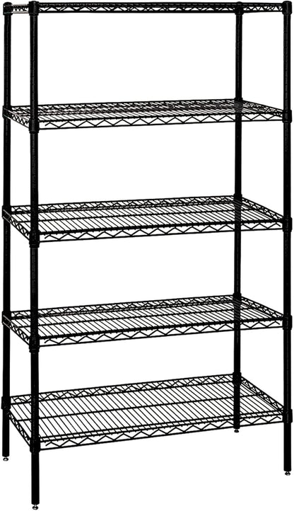 Quantum Storage Systems WR63-3648BK-5 Wire Shelving Starter Kit, 48" W x 36" D x 63" H, 600 lbs Capacity, Carbon Steel, Epoxy Coated, Black, NSF