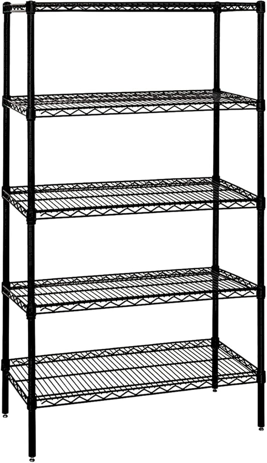Quantum Storage Systems WR63-3648BK-5 Wire Shelving Starter Kit, 48" W x 36" D x 63" H, 600 lbs Capacity, Carbon Steel, Epoxy Coated, Black, NSF