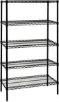 Quantum Storage Systems WR63-3648BK-5 Wire Shelving Starter Kit, 48" W x 36" D x 63" H, 600 lbs Capacity, Carbon Steel, Epoxy Coated, Black, NSF