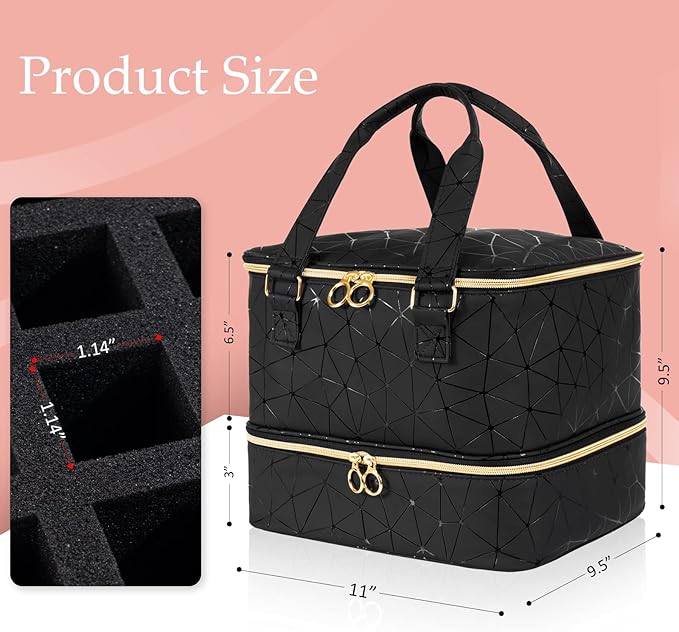 Uross Nail Polish Organizer Bag Holds 42 Bottles Nail Polish & Nail Lamp, Gel Nail Polish Organizers and Storage box for Nail Tech, Nail Kit Supplies Organizer Case - Black