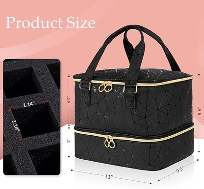Uross Nail Polish Organizer Bag Holds 42 Bottles Nail Polish & Nail Lamp, Gel Nail Polish Organizers and Storage box for Nail Tech, Nail Kit Supplies Organizer Case - Black