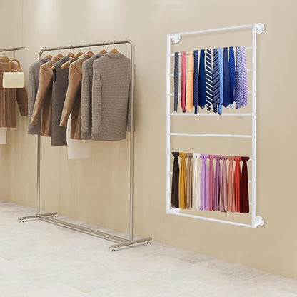 10-Tier Wall Mounted Scarf Rack, Tie & Scarf Holder, Towel Storage Rack, White, Iron, Baking Paint, Coating