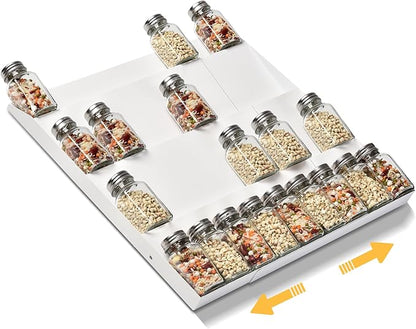 GOENDR Metal Spice Drawer Organizer, 4 Tier Spice Rack for Drawer, Expandable Seasoning Organizer For 11.4-22.8” Wide Drawer, Holds up to 48 Spice Jars (Not Included), White