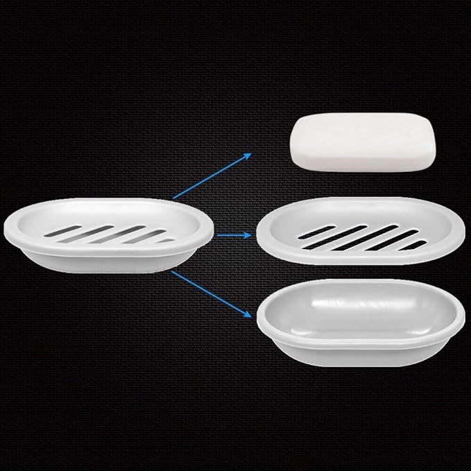Soap Dish with Water Drainage Design for Drying and Saving Soap, Bathroom Kitchen Sponges Holder (White - Oval) 2 Pack