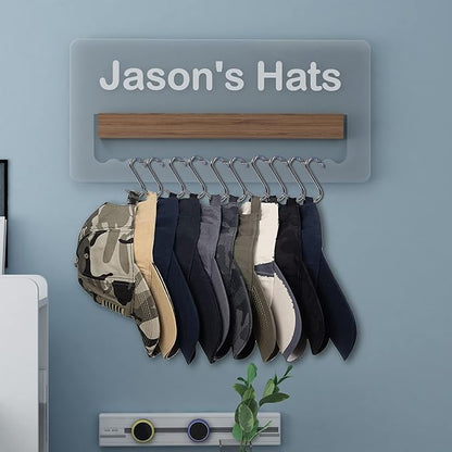Lampeez Light up Hat Organizer, Personalized Hat Holder with Acrylic and Wood Materials and LED Lights, Hat Racks for Baseball Caps
