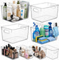 MOONEDGE 8 Pack Modular Clear Plastic Storage Organizer Bins – 4 Large & 4 Narrow, Nestable Space-Saving System for Pantry, Kitchen, Fridge, Bathroom & Cabinet Organization - Versatile & Easy to Use