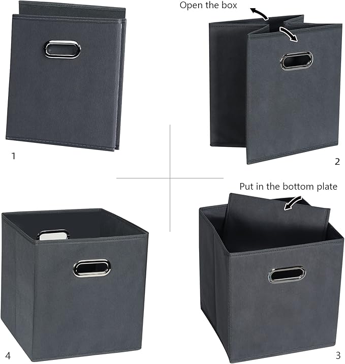 Fabric Cloth Storage Bins,Fabric Cube Organizer with Dual Handles Foldable Cube Storage Baskets for Home Bedroom Storage,Set of 6, Gray