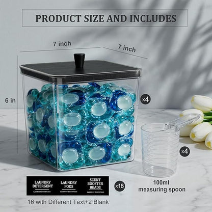 Hudgan 4 Pack Laundry Detergent Container Large Laundry Pods jars with lids and Scoop for Laundry Room Organization