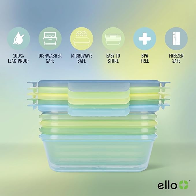 Ello Snap & Nest 10-Piece 4.5 Cup Plastic Meal Prep Set, Reusable Food Containers for Healthy Eating, Freezer, Dishwasher Safe, Seafoam