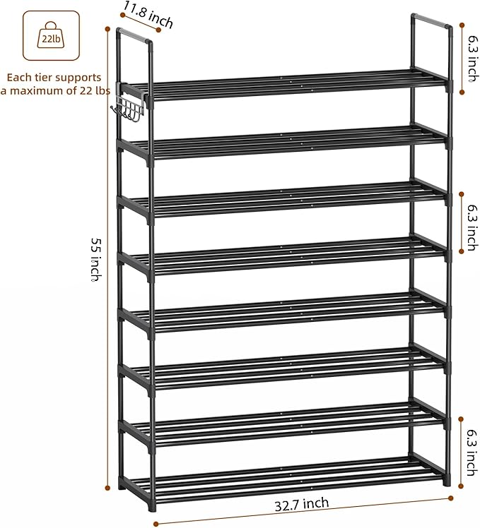 Shoe Rack, 8 Tier Tall Shoe Rack for Entryway, Shoe Orhanizer for Closet, Shoe Shelf, Shoe Stand for Front Door Entrance, Closet & Entryway.