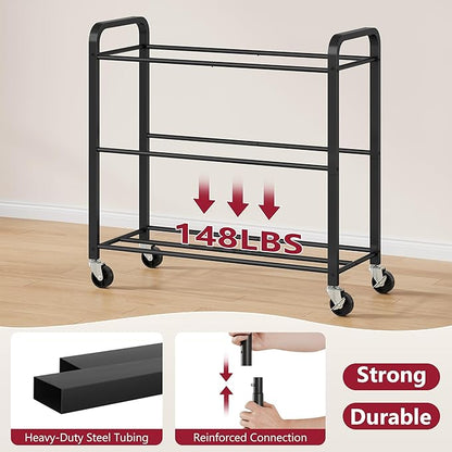 Tajsoon 148L Large Laundry Sorter 3 Section, Laundry Hamper with Heavy Duty Lockable Wheels, Rolling Laundry Basket with Super Sturdy Metal Frame and Handle, Removable Bags & Leather Patchwork, Black