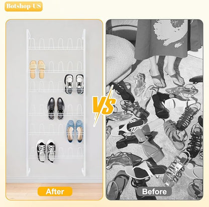 Gdrasuya10 6 Tier Wall Mounted Metal Shoe Rack, 70" Tall 18 Pairs Hanging Shoe Organizer for Entryway & Closet, Space Saving Door Shoe Storage Hanger for Sneakers, Boots (White)