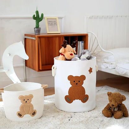 Large Laundry Basket Tall Baskets Storage for Dirty Clothes, Toys Storage Bins Baby Hamper 58L Clothes Hamper Blanket Basket Baby Toys Organizer for Nursery Bedroom Living Room Decor, Bear