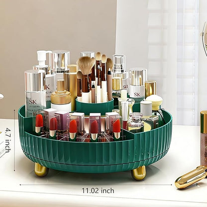 Anyoifax Makeup Perfume Organizer Tray with Divider 360 Degree Rotating Lazy Susan Skincare Lotion Organizer Spinning Cosmetics Storage for Dresser, Vanity, Bathroom Countertop, Large Teal Green