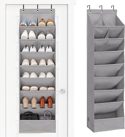 STORAGE MANIAC Over the Door Shoe Organizer Heavy-Duty Large Deep Pocket Hanging Shoe Organizer Shoe Rack Door Closet Shoe Organizer for Wall, Dorm & Narrow Door Storage Shoe Holder Grey, 1 Pack